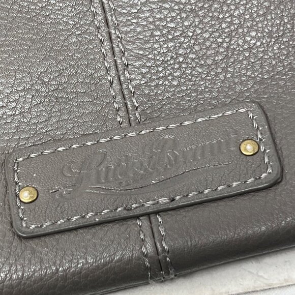 Lucky Brand Crossbody Shoulder Bag Fold over Taupe Pebbled Leather Tan Lining - Picture 6 of 11